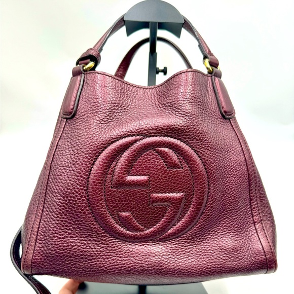 Auth Gucci Small Metallic Purple Leather Cellarius Convertible Soho Tote Bag - Picture 2 of 16